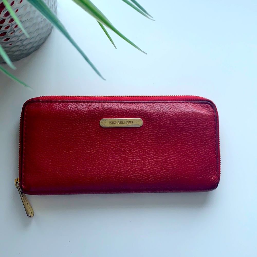 MK Red leather wallet